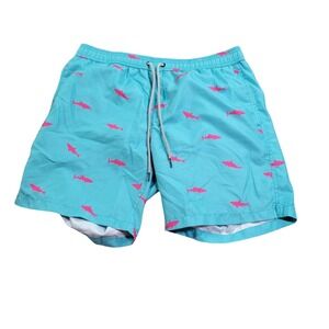 Maamgic Board Shorts Mens Medium Blue Shark Swim‎ Trunks Drawstring Beach